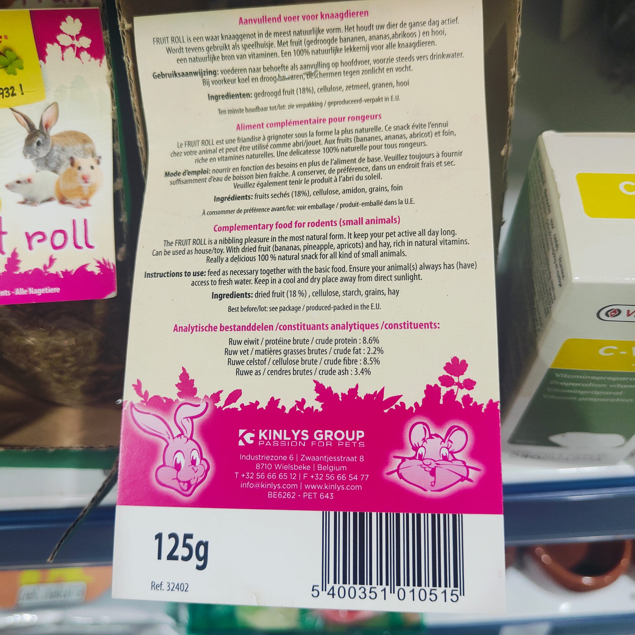 Rollo de Frutas 125 Gr. Roedores - Imagen 2