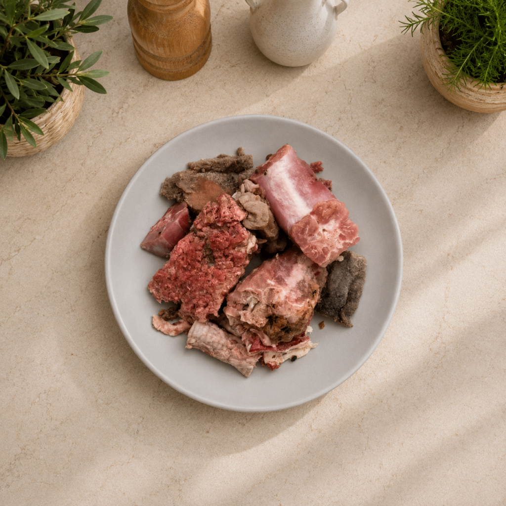 Menú BARF de cordero y pavo en trozos