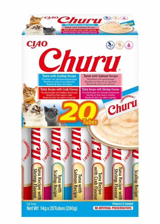 Churu Gato Caja Variedades 20 Sticks - Variedades de Atun con Marisco