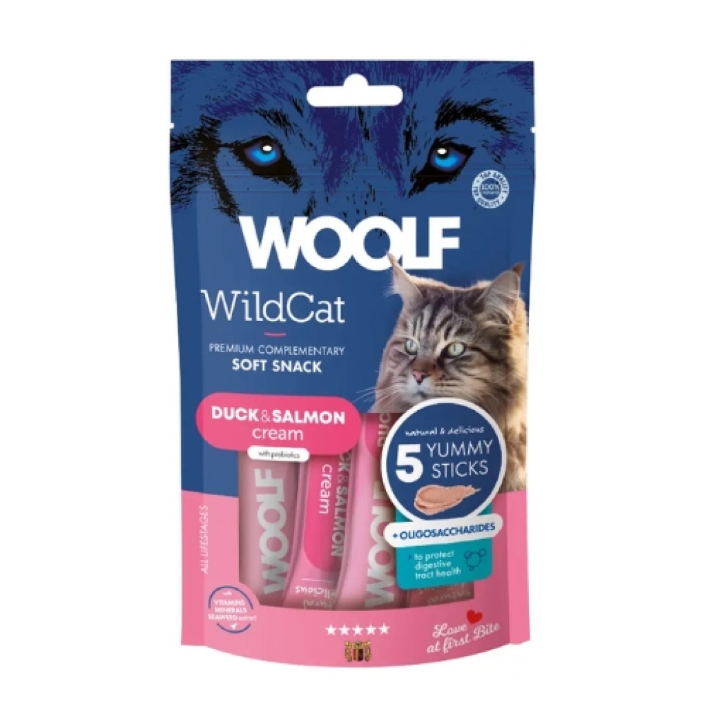 Woolf Wildcat Snack en Crema Gato - Pato, Salmón y Oligosacáridos