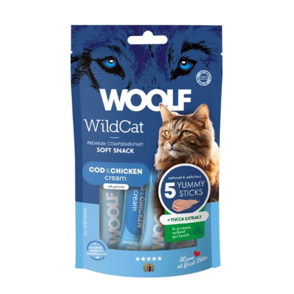 Woolf Wildcat Snack en Crema Gato - Bacalao, Pollo y Extracto de Yuca